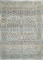 Transitional area rug with ornate medallion distressed pattern in beige and muted blue