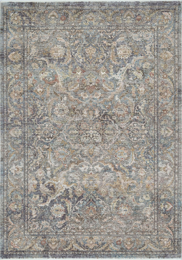 Rectangular transitional power-loomed rug in navy and multi with ornate medallion pattern