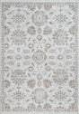 Traditional silver-toned area rug with ornate medallion and border pattern, light grey