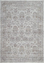 Traditional area rug with ornate medallion pattern, light silver gray with rust and multi accents