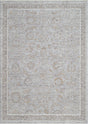 Rectangular traditional power-loomed rug with silver, rust, and multicolor pattern border
