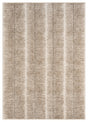 Modern beige rectangular power-loomed rug with vertical abstract stripe pattern, textured pile.