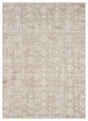Transitional beige and white power loomed rug with subtle distressed medallion pattern
