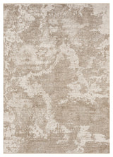 Rectangle modern power loomed rug, beige with dark beige abstract distressed pattern