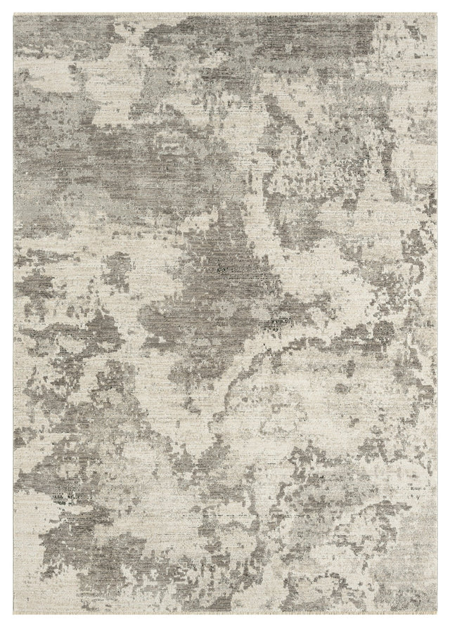 Modern grey power-loomed rug with dark grey abstract distressed pattern