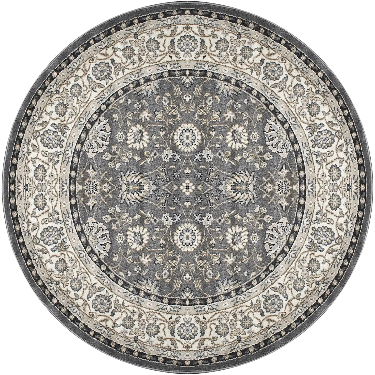 Dynamic Rugs Yazd 2803 Power Loomed Traditional Grey/Ivory Rug - Round