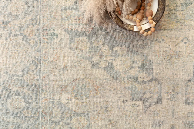 Loloi Priya Pry-08 Bone/Bluestone Rugs - styled aerial 1