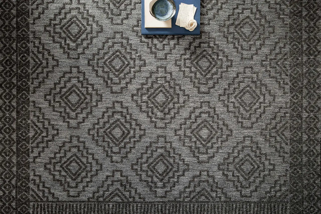 Loloi Rainier Rai-06 Grey/Charcoal Rug - styled aerial 1
