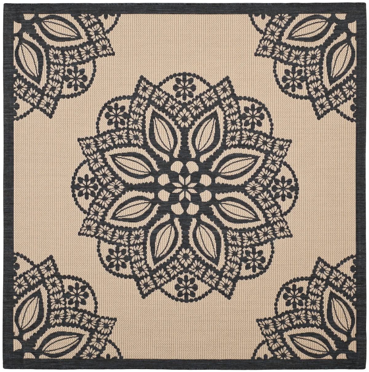 Safavieh Courtyard 6'-7" x 6'-7" Rug in Beige / Black