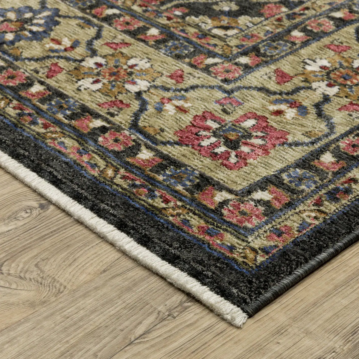 Oriental Weavers Sphinx HASTINGS HA07D Charcoal Floral Rugs - corner detail