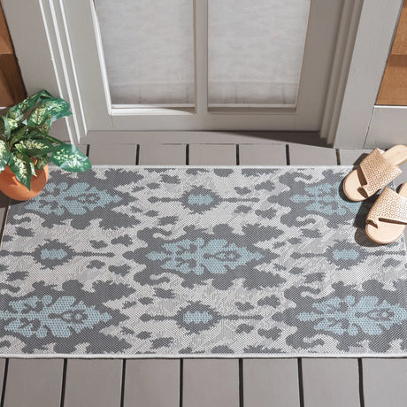 Safavieh Courtyard 2'-0" x 3'-7" Rug in Ltgy Anthracite / Aqua Weft