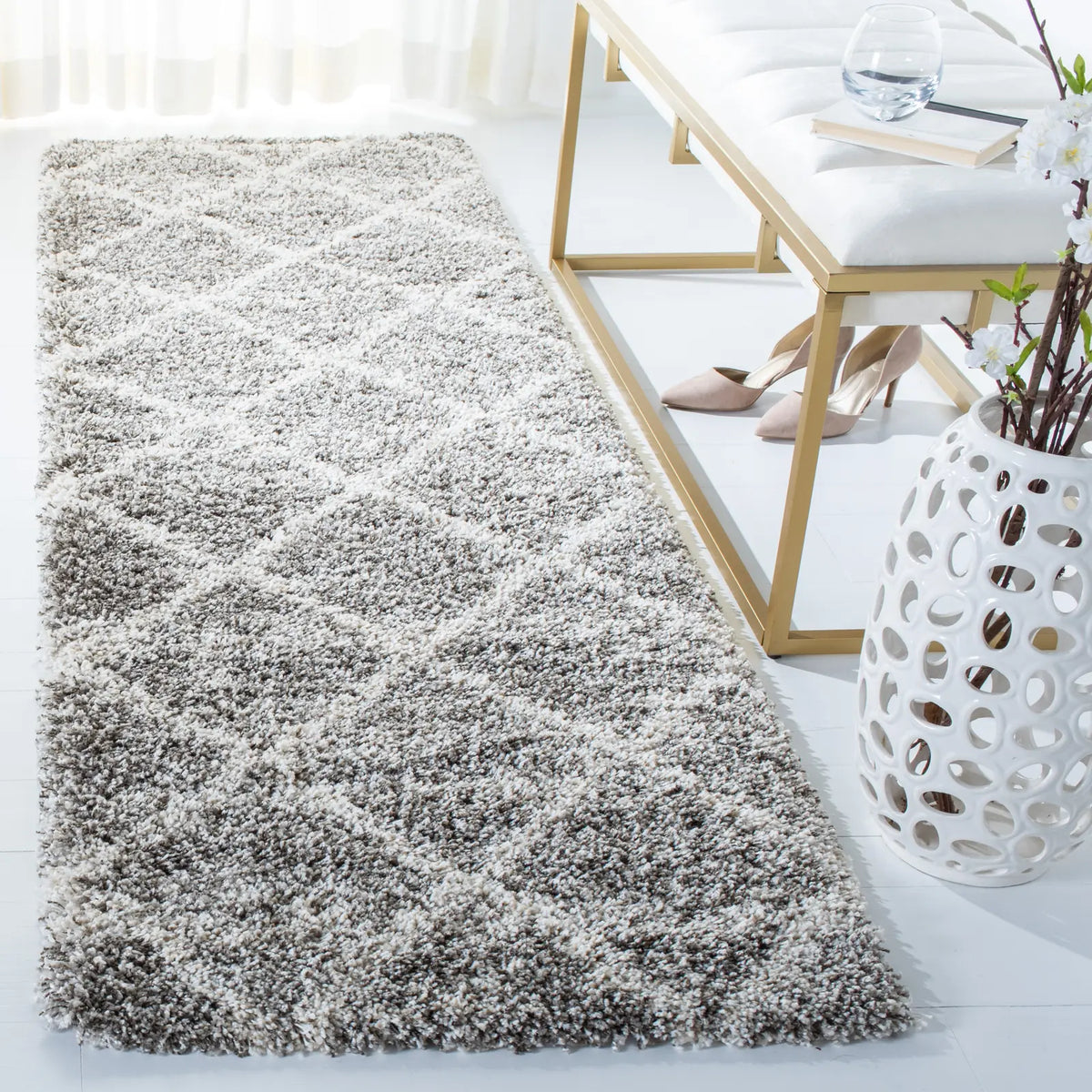 Safavieh Hudson Shag 2'-3" x 10'-0" Rug in Distressed Grey / Ivory