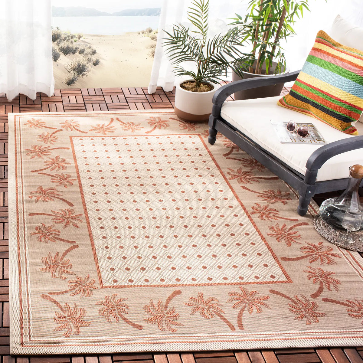 Safavieh Courtyard 4'-0" x 5'-7" Rug in Ivory / Rust