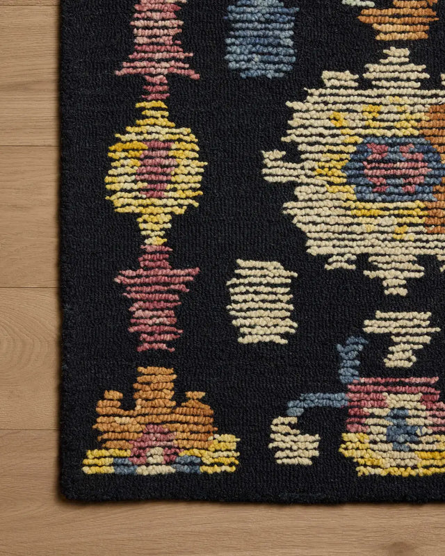 Loloi Tilly TIL-04 Midnight / Multi Rug - corner on wood