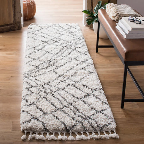 Safavieh Moroccan Fringe Shag 2'-2" x 8'-0" Rug in Ivory / Grey