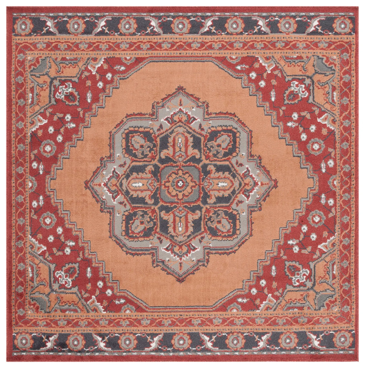 Safavieh Pyramid 6'-7" x 6'-7" Rug in Rust / Ivory Grey