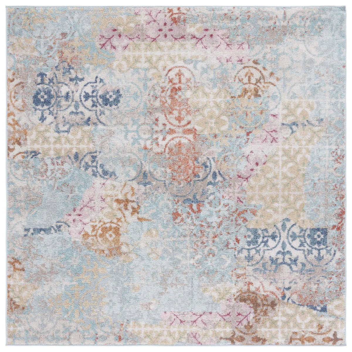 Safavieh Phoenix 500 6'-7" x 6'-7" Rug in Blue / Rust