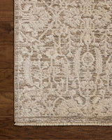 Loloi Clarisse CLS-06 Traditional Power Loomed Fog, Bone Rug - corner on wood