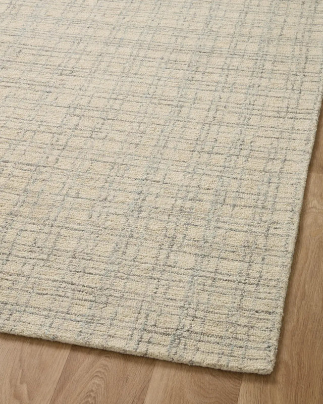 Chris Loves Julia x Loloi Polly POL-03 Antique / Mist Rug - angled corner on wood