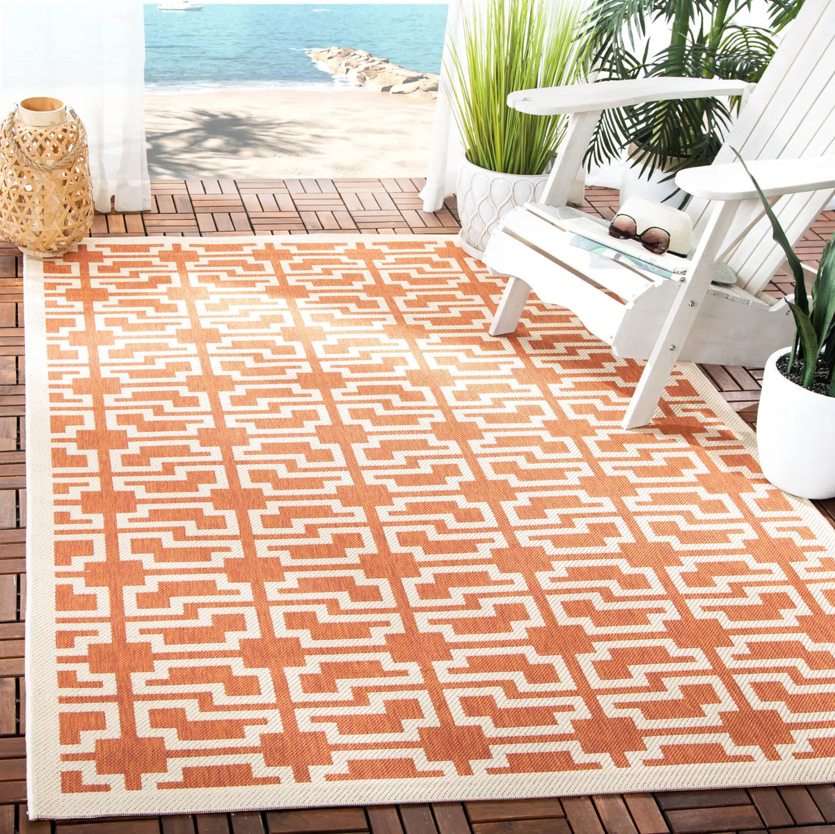 Safavieh Courtyard 5'-3" x 7'-7" Rug in Terracotta / Beige
