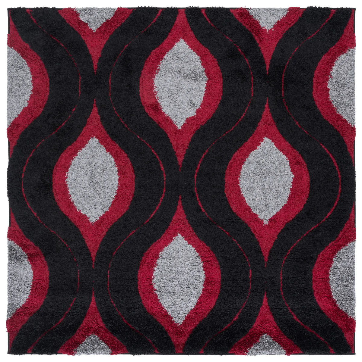 Safavieh Florida Shag 6'-7" x 6'-7" Rug in Black / Red