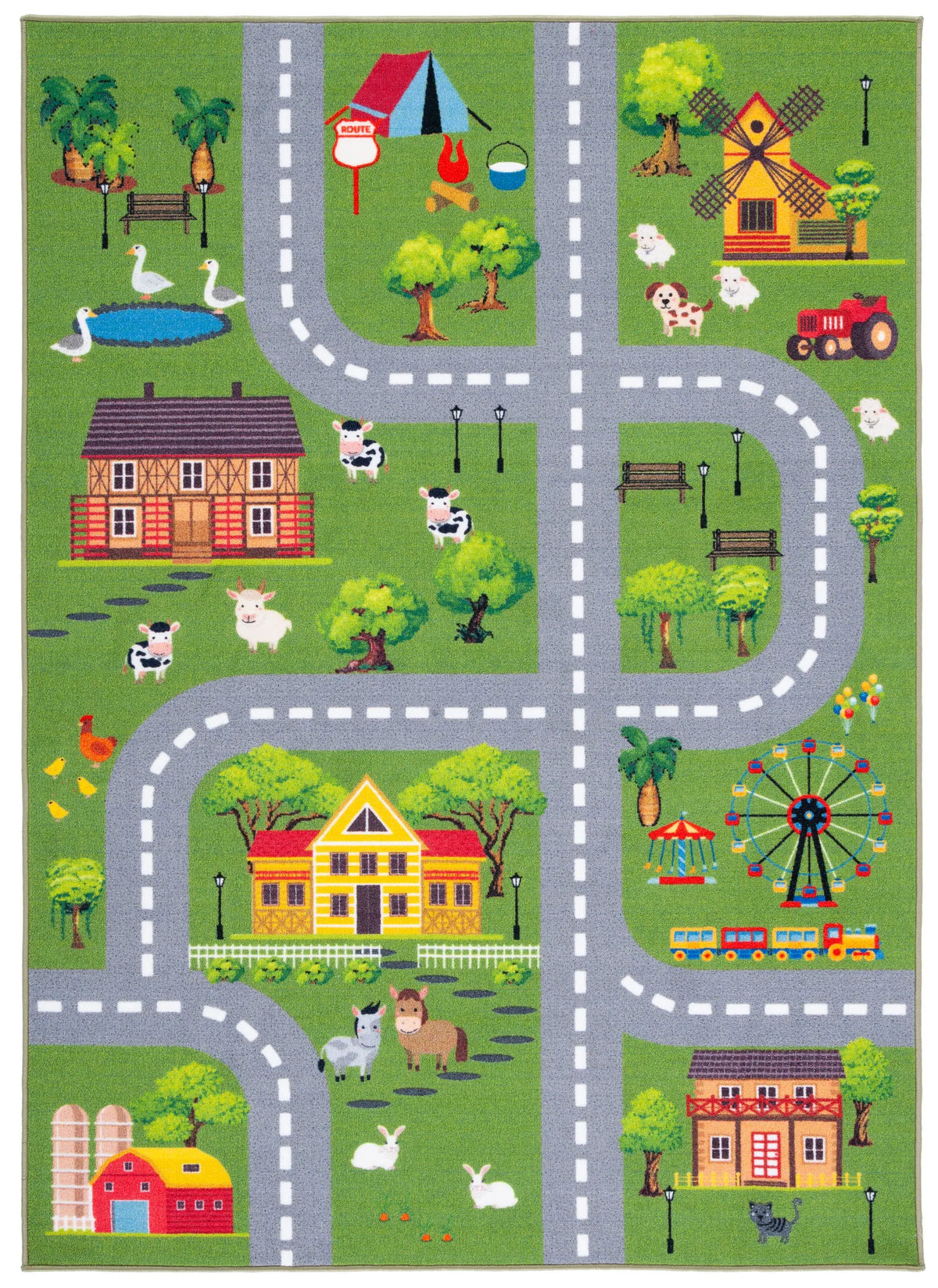 Safavieh Kids Playhouse 200 4'-4" x 6'-0" Rug in Dark Green / Light Grey