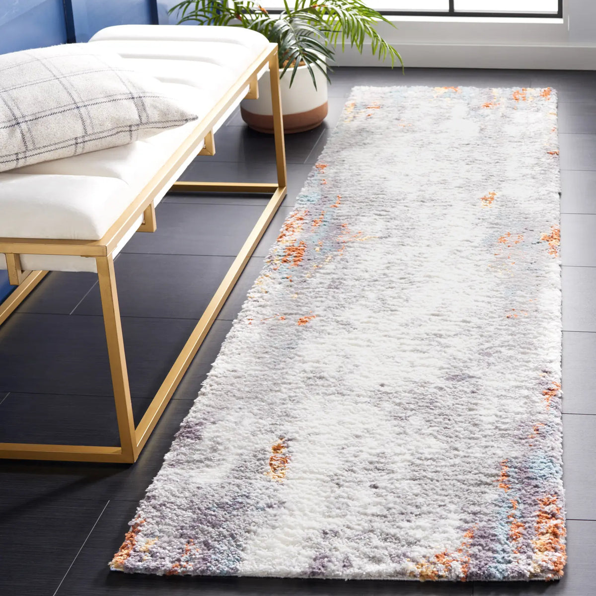 Safavieh Berber Shag 2'-3" x 8'-0" Rug in Blue Rust / Ivory
