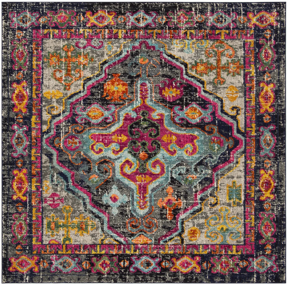 Safavieh Monaco 6'-7" x 6'-7" Rug in Grey / Fuchsia
