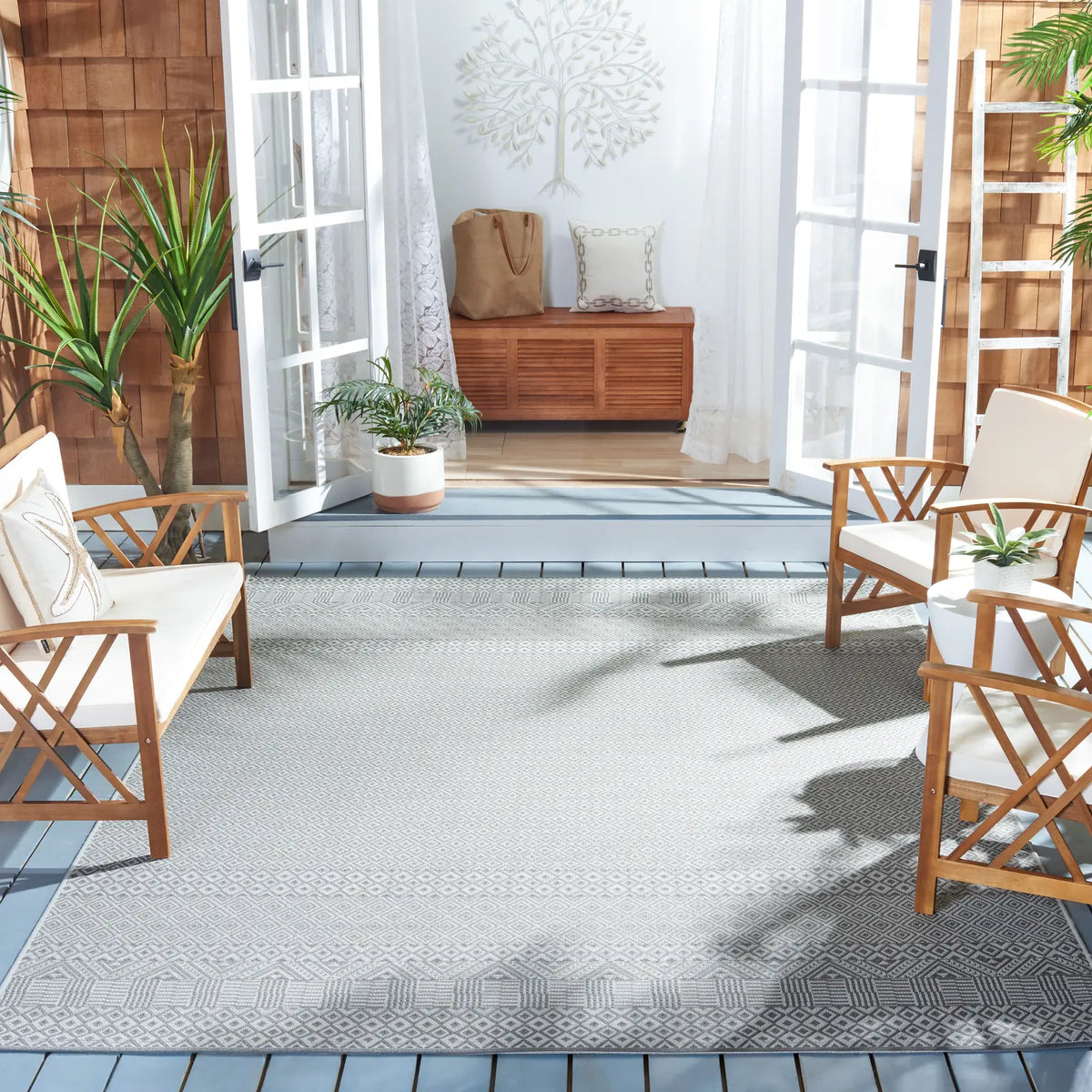 Safavieh Courtyard 6'-7" x 9'-6" Rug in Brown / Grey