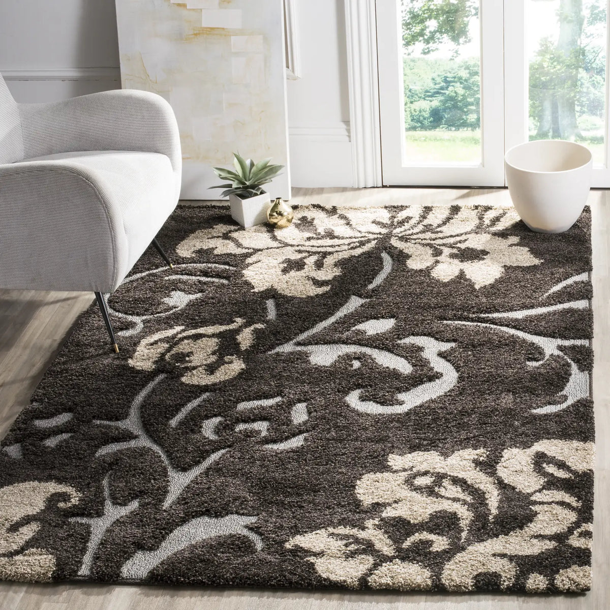 Safavieh Florida Shag 5'-3" x 7'-6" Rug in Dark Brown / Smoke