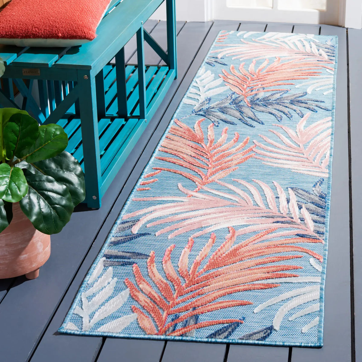 Safavieh Cabana 2'-0" x 10'-0" Rug in Blue / Rust