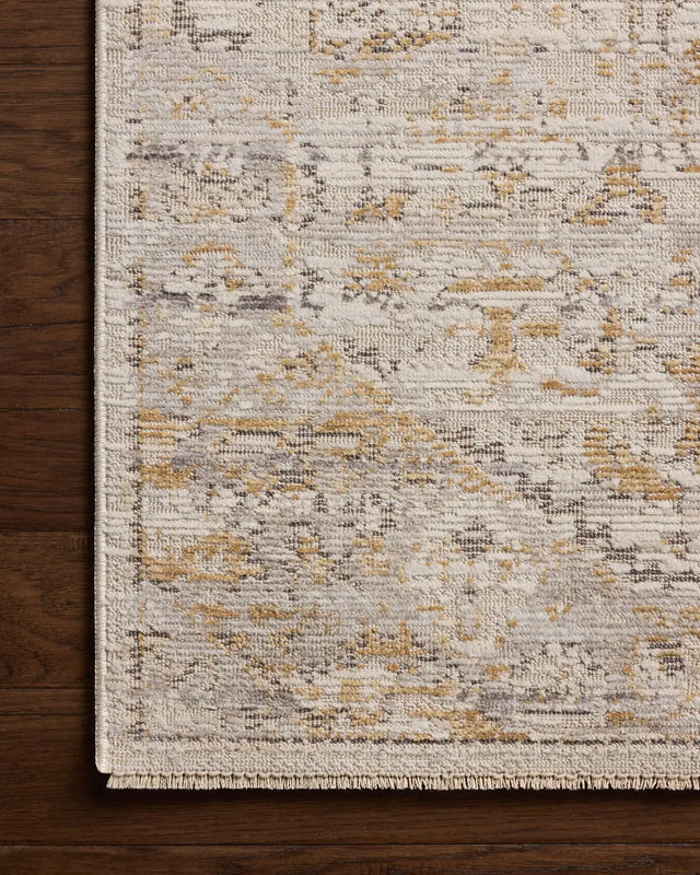 Loloi Milena MLE-09 Ivory / Ochre Rug - corner on wood