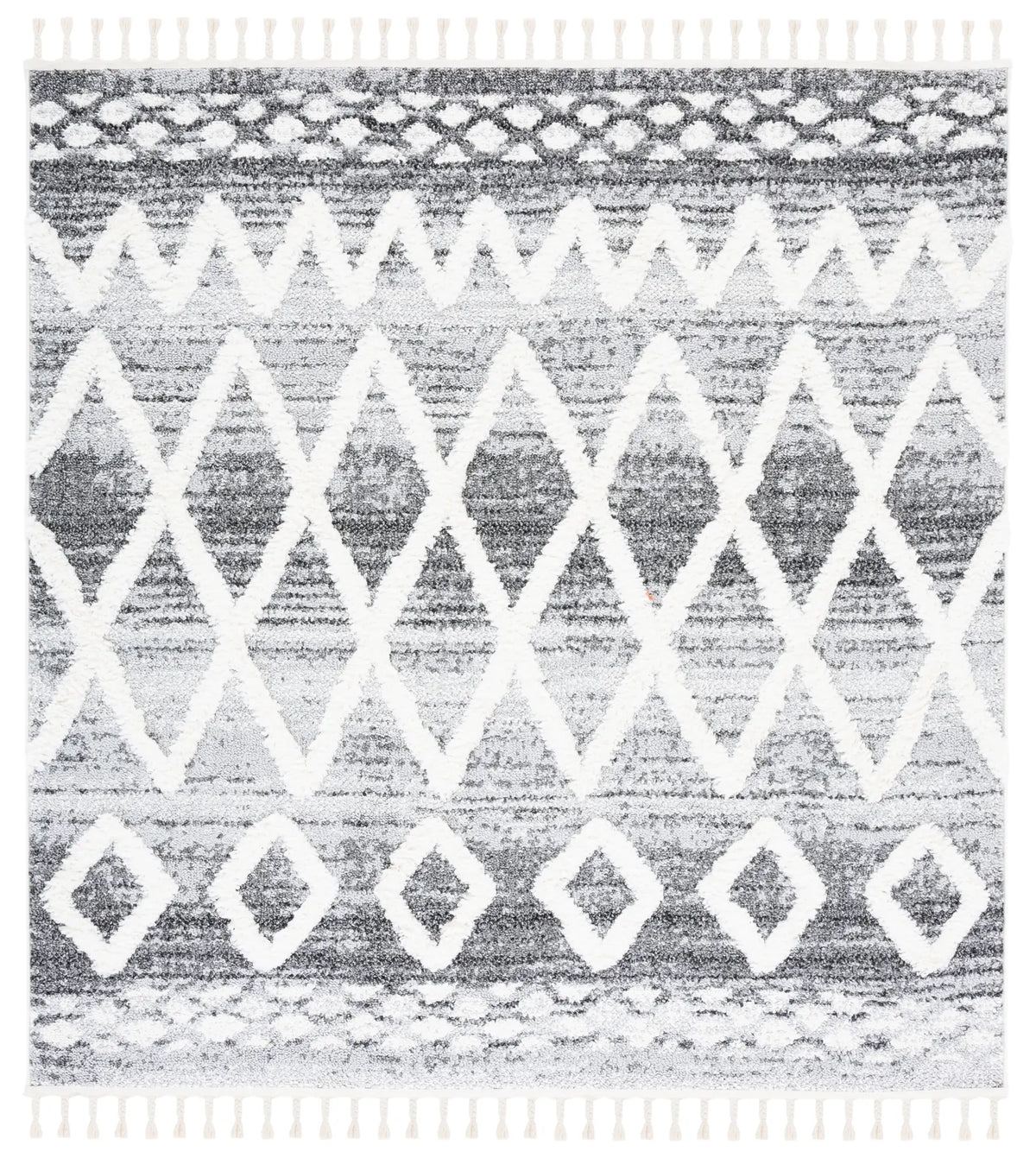 Safavieh Moroccan Tassel Shag 6'-7" x 6'-7" Rug in Grey / Ivory