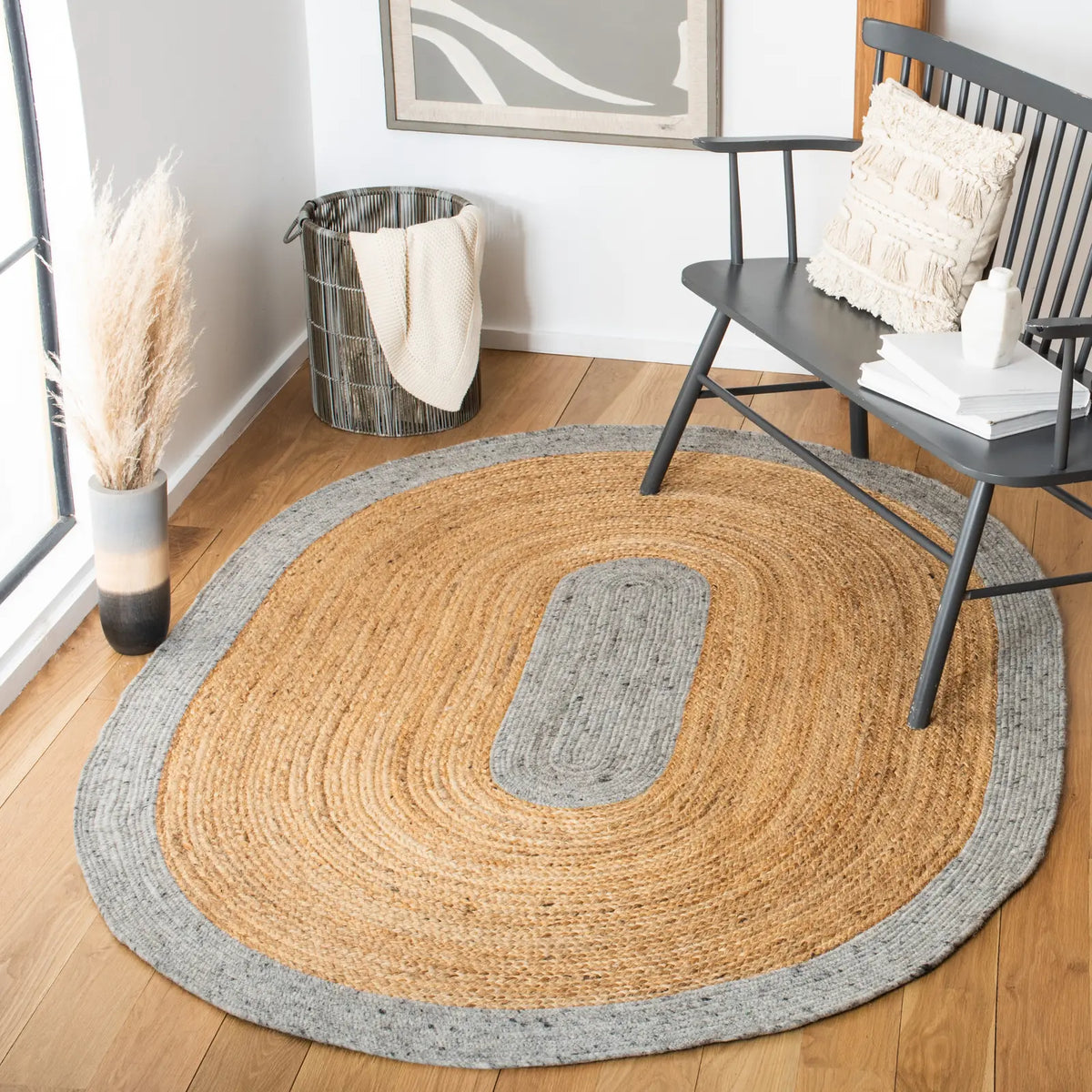 Safavieh Braided 5'-0" x 7'-0" Rug in Grey / Natural