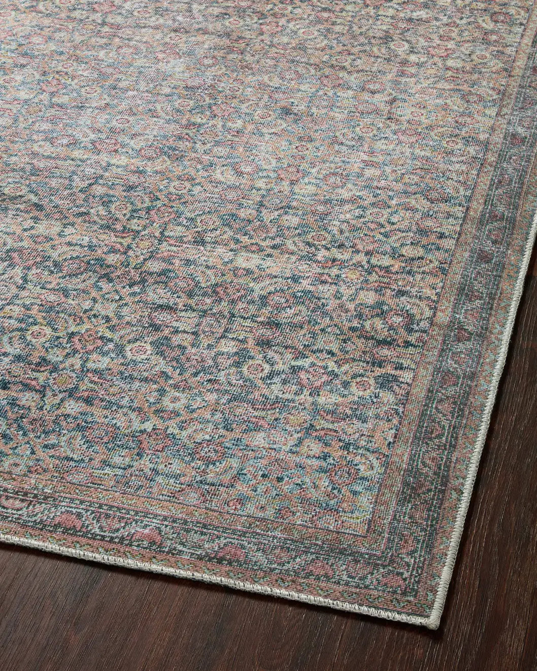 Loloi Adrian Adr-04 Denim/Multi Rug - angled corner on wood