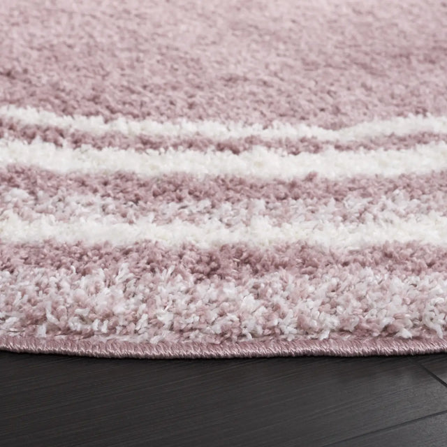 Safavieh Border & Stripe Shag 200 6'-7" x 6'-7" Rug in Pink / Ivory