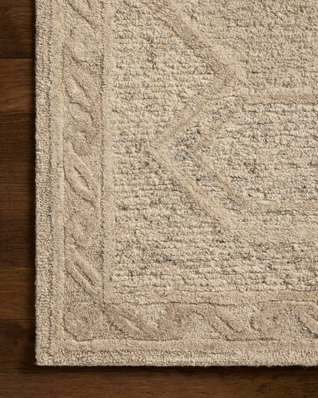 Loloi Mabel MBL-01 Traditional Hand Tufted Stone, Sand Rug - corner on wood