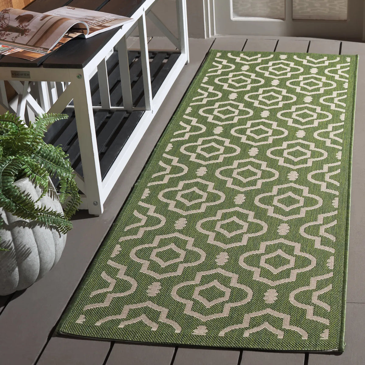 Safavieh Courtyard 2'-3" x 10'-0" Rug in Green / Beige