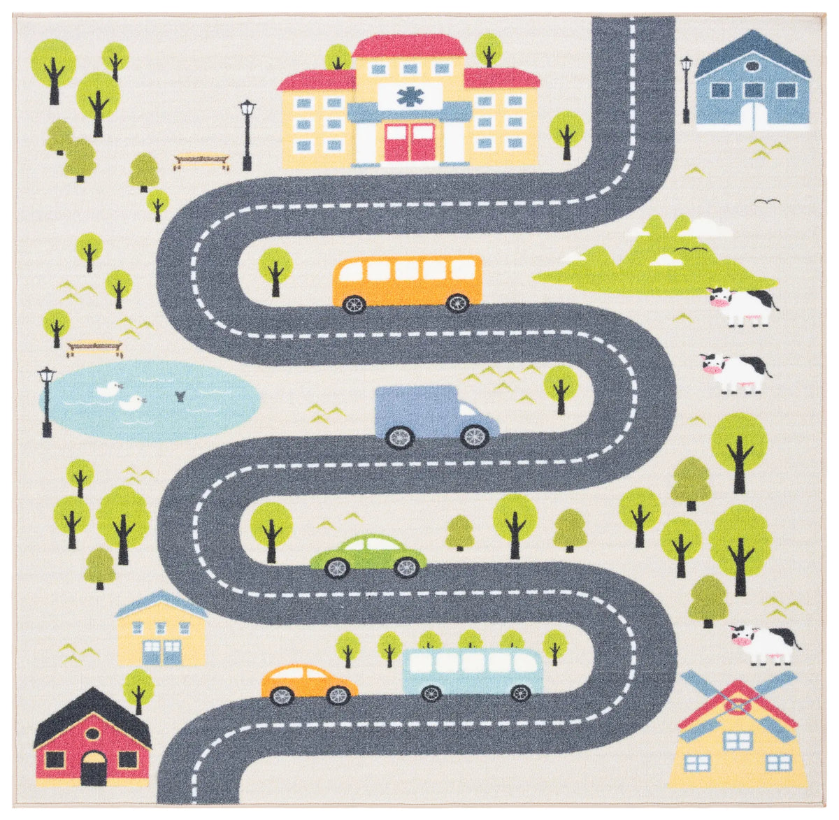 Safavieh Kids Playhouse 200 5'-0" x 5'-0" Rug in Beige / Green