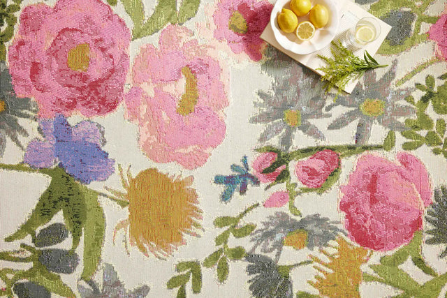 Loloi Botanical Bot-01 Ivory/Multi Rug - styled aerial 1