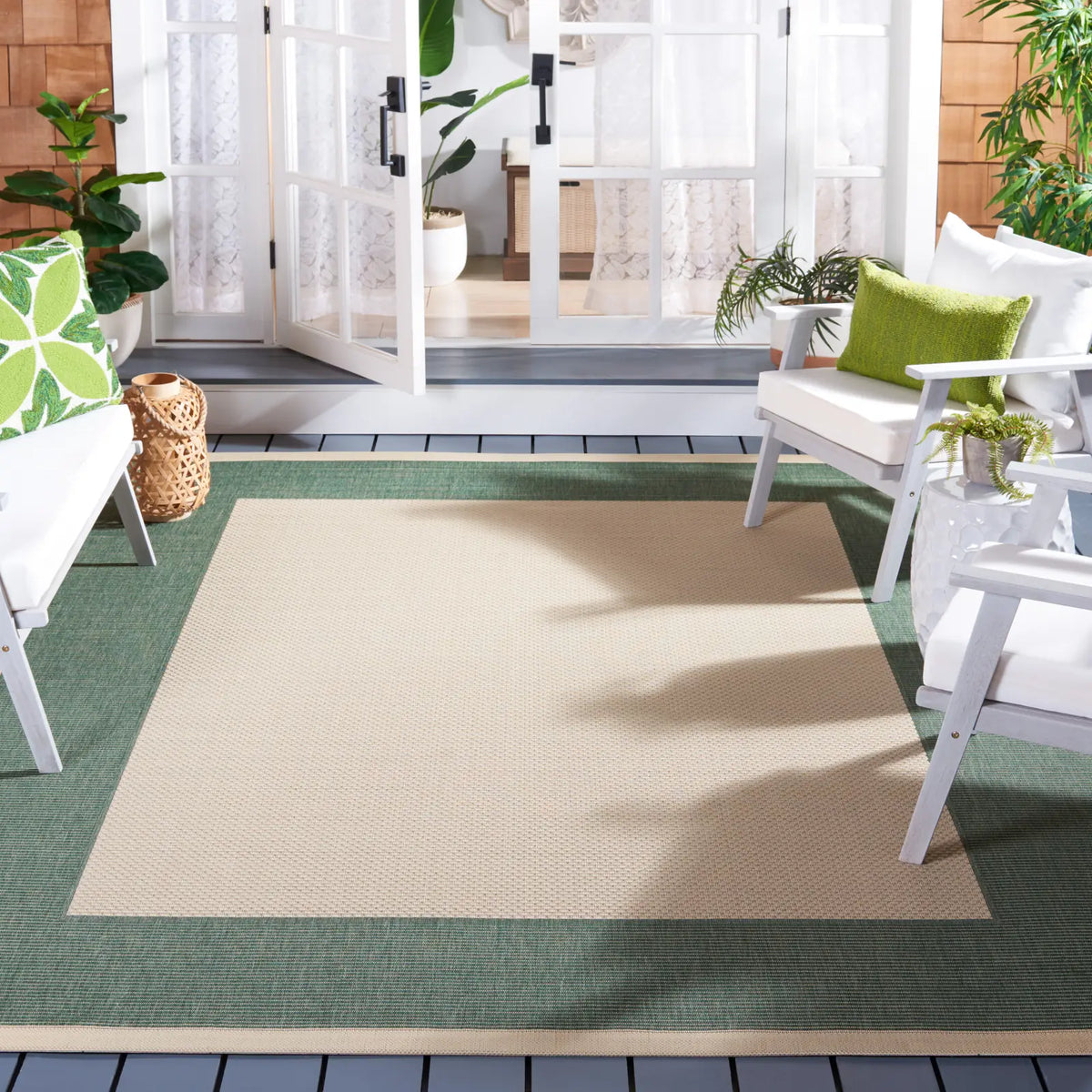 Safavieh Courtyard 10'-0" x 14'-0" Rug in Beige / Dark Green