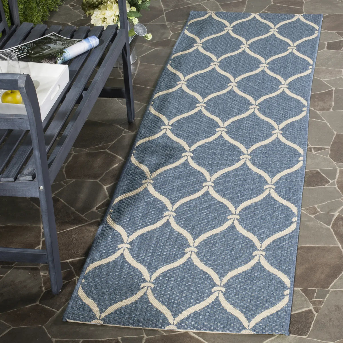 Safavieh Courtyard 2'-4" x 12'-0" Rug in Blue / Beige