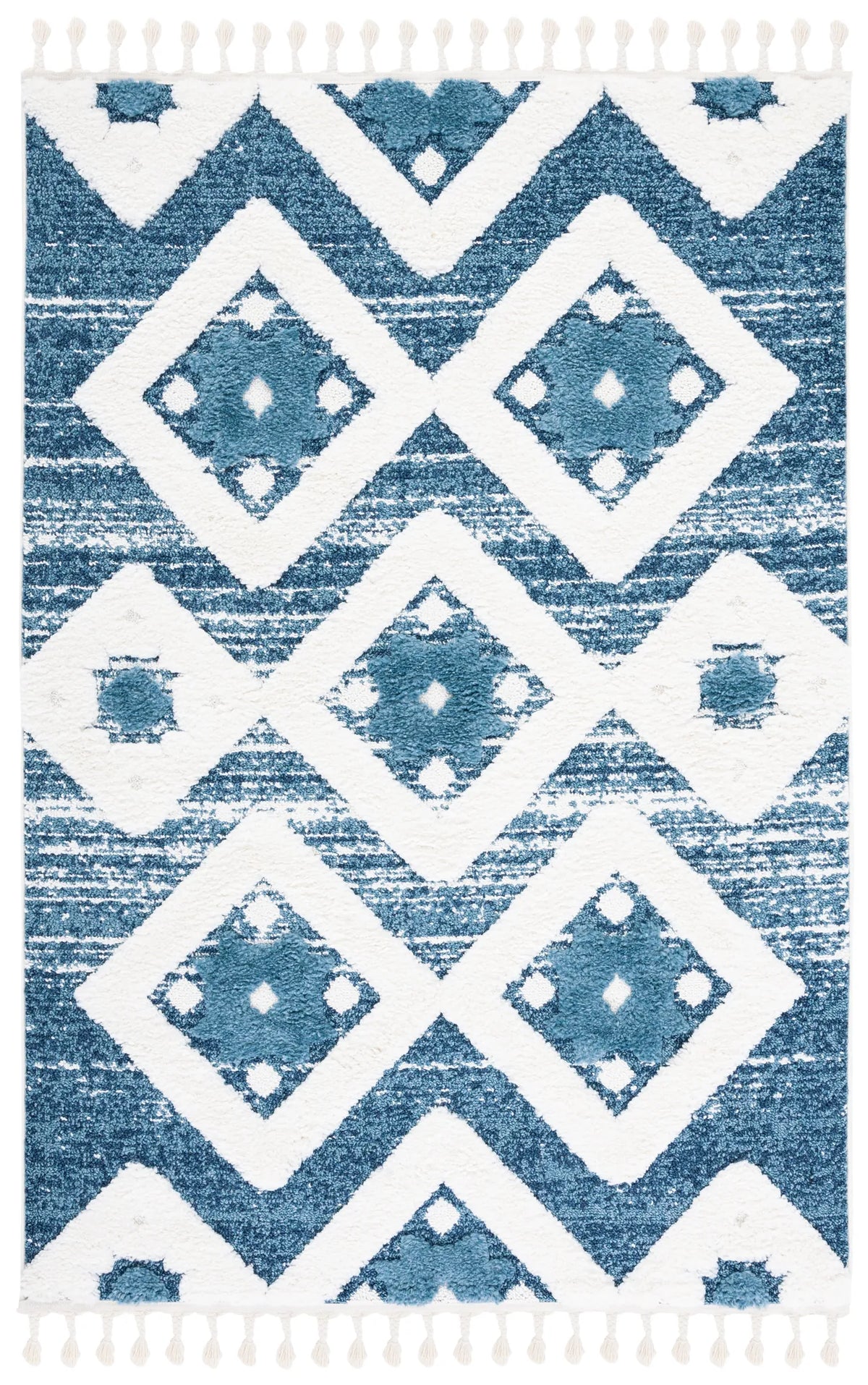 Safavieh Moroccan Tassel Shag 4'-0" x 6'-0" Rug in Blue / Ivory