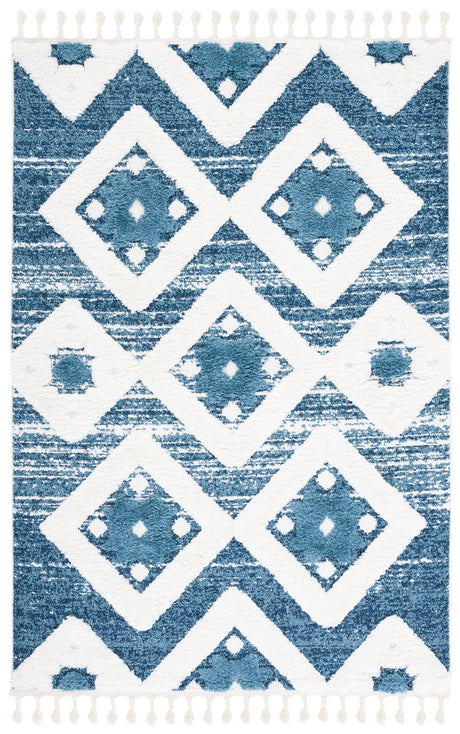 Safavieh Moroccan Tassel Shag 4'-0" x 6'-0" Rug in Blue / Ivory