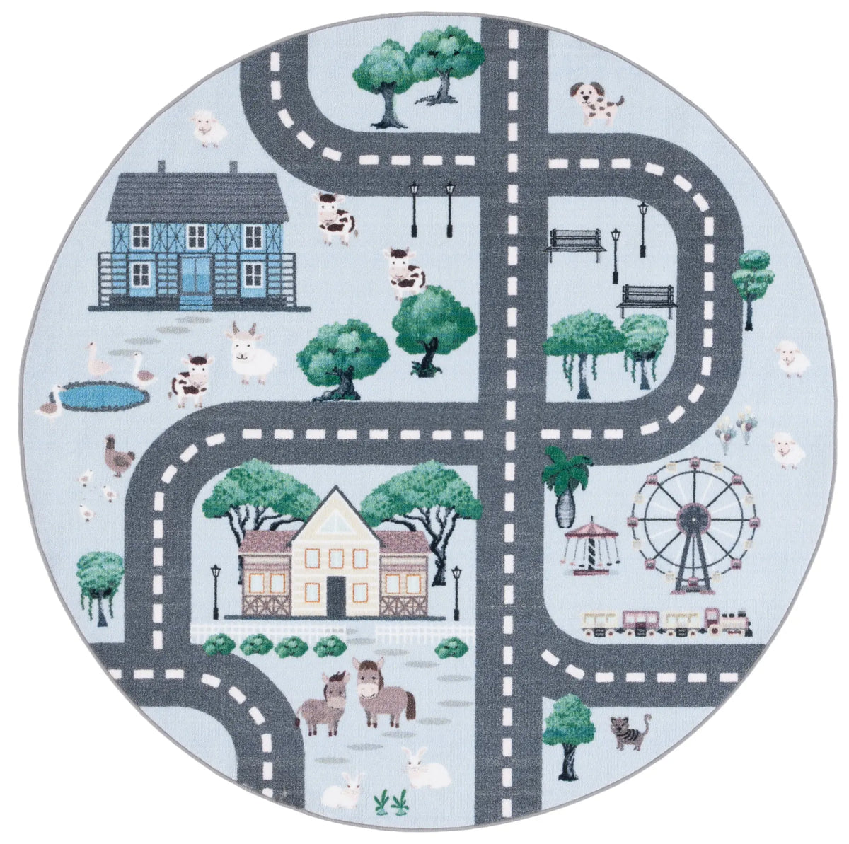Safavieh Kids Playhouse 200 5'-0" x 5'-0" Rug in Blue / Dark Grey