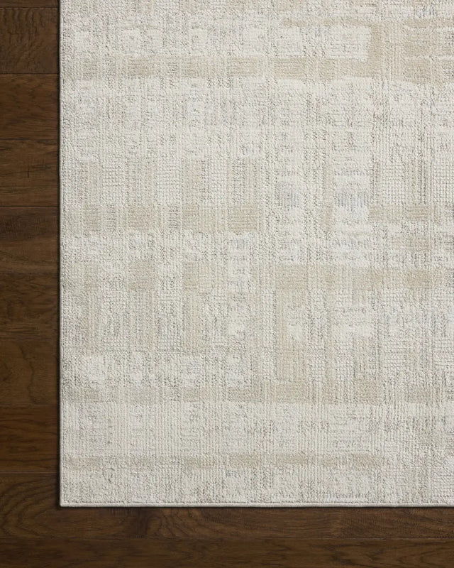 Loloi Roxie ROX-05 Contemporary Power Loomed Ivory, Natural Rug - corner on wood