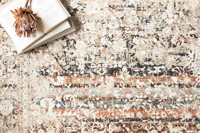 Loloi Theia The-05 Taupe/Brick Rug - styled aerial 1