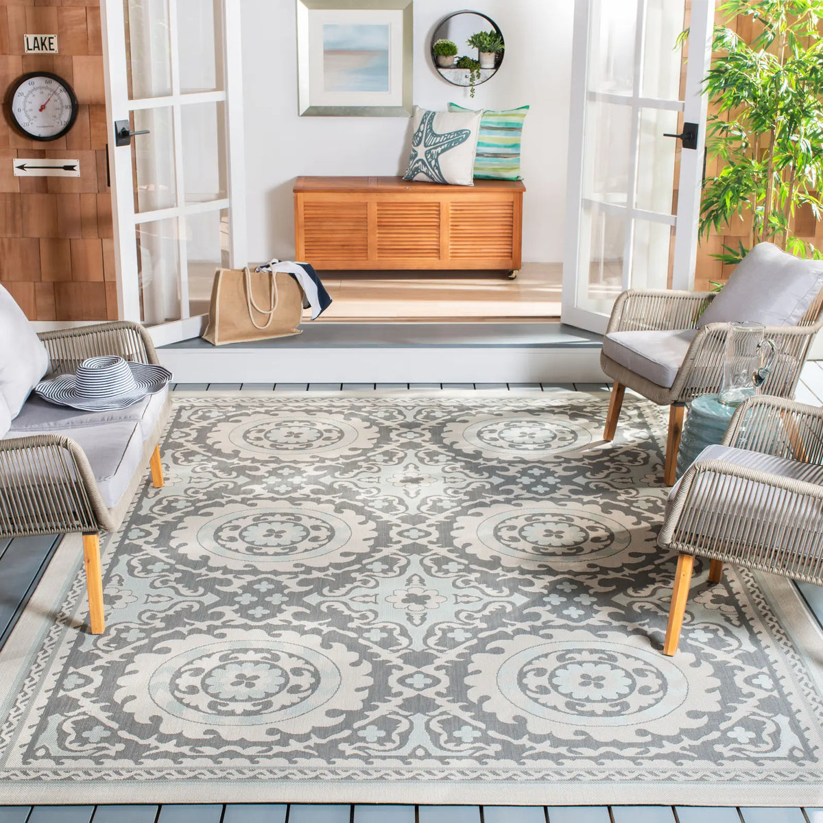Safavieh Courtyard 6'-7" x 9'-6" Rug in Light Grey / Anthracite
