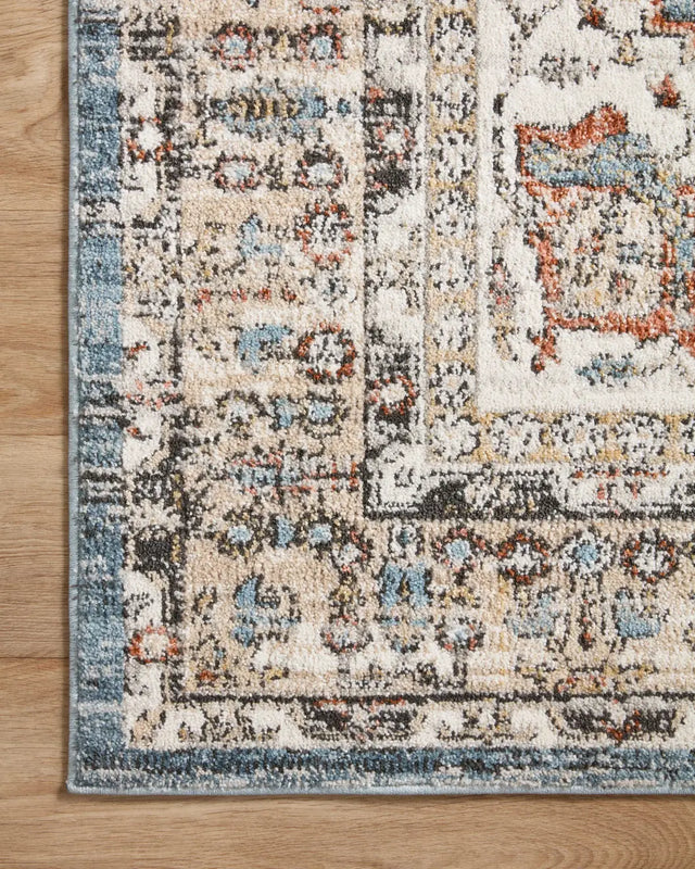 Loloi Odette Odt-06 Sky/Multi Rug - corner on wood