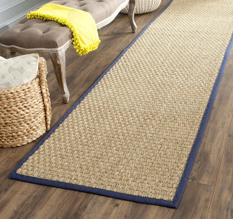 Safavieh Natural Fiber 2'-6" x 10'-0" Rug in Natural / Navy Blue